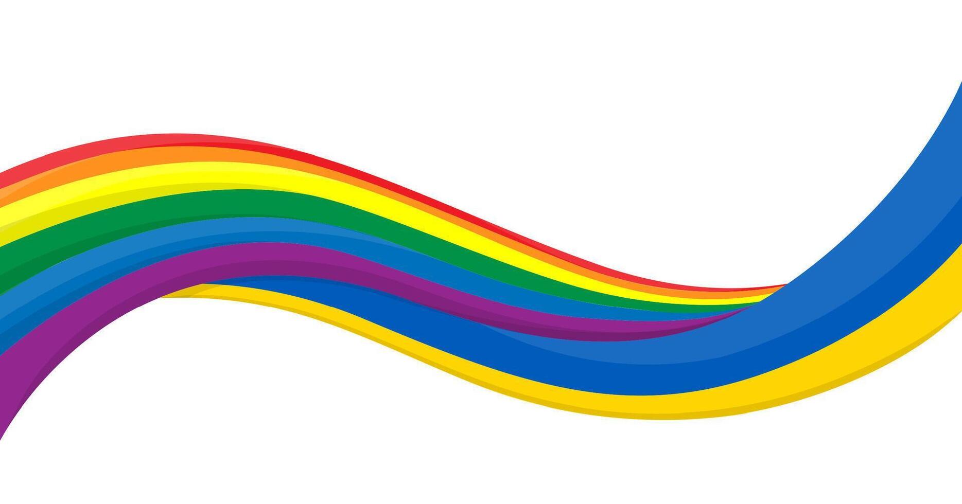 Wavy ribbon banner of Ukraine National flag with LGBTQ pride Flag. Symbol for diversity campaigns, pride events, and social awareness graphics. illustration. vector