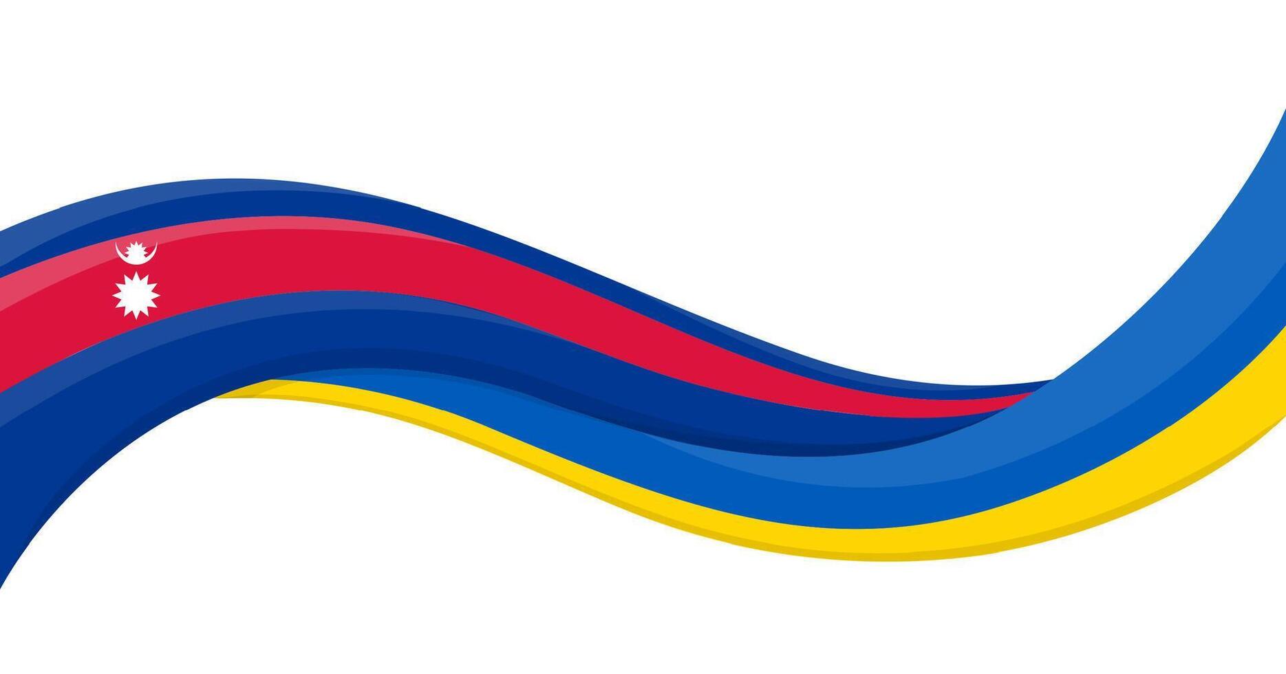 Wavy ribbon banner of Ukraine National flag with Nepal National Flag. Unity and cooperation symbol. Logo for charity social events, NGO, sports team, peace summit. illustration. vector