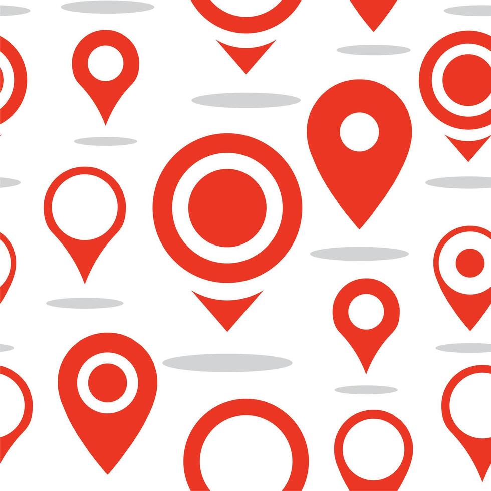 Red pin point icon seamless pattern on white background. vector
