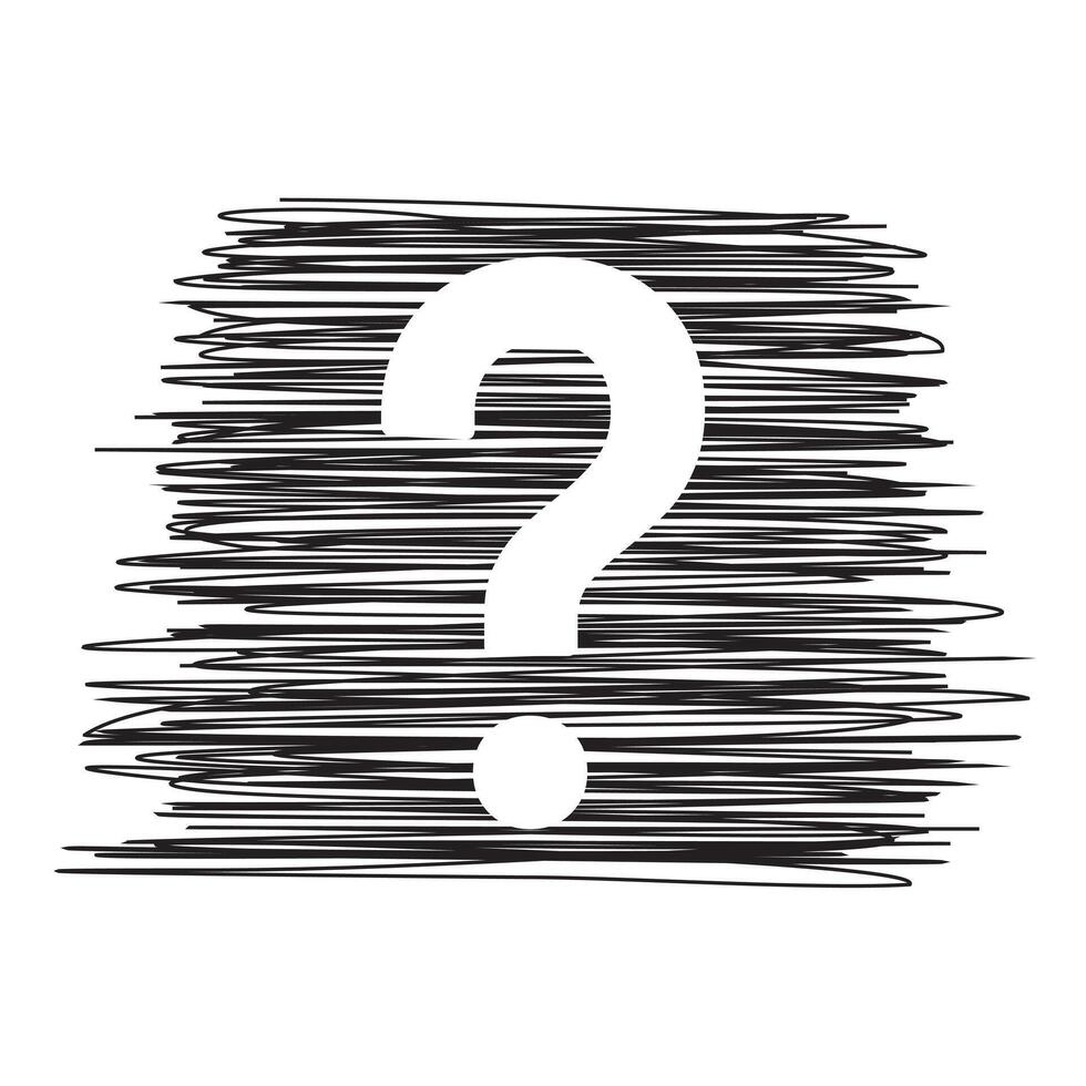 Question mark. Hand drawn illustration. Question on black scribble. Square shape scribble. vector
