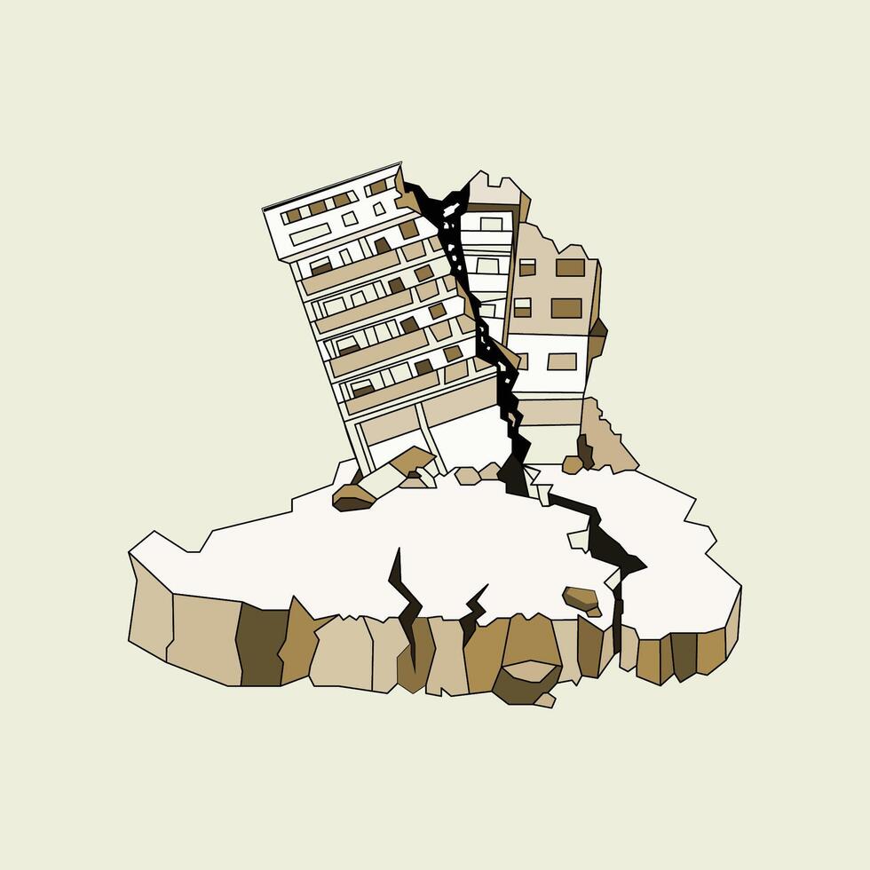 destroyed building by earthquake illustration vector