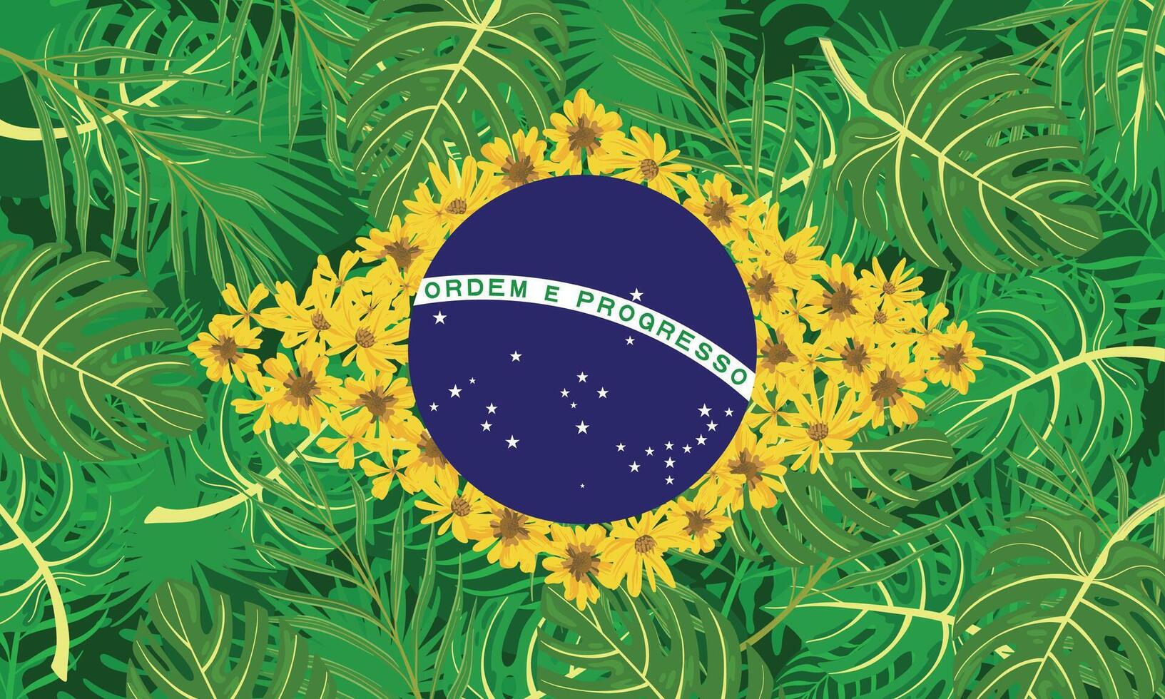 flag of brazil plant flowers design vector