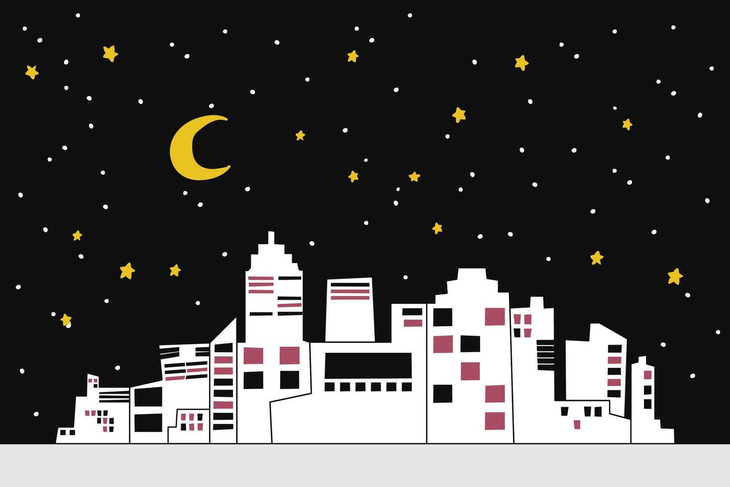 doodle night city skyline illustration vector