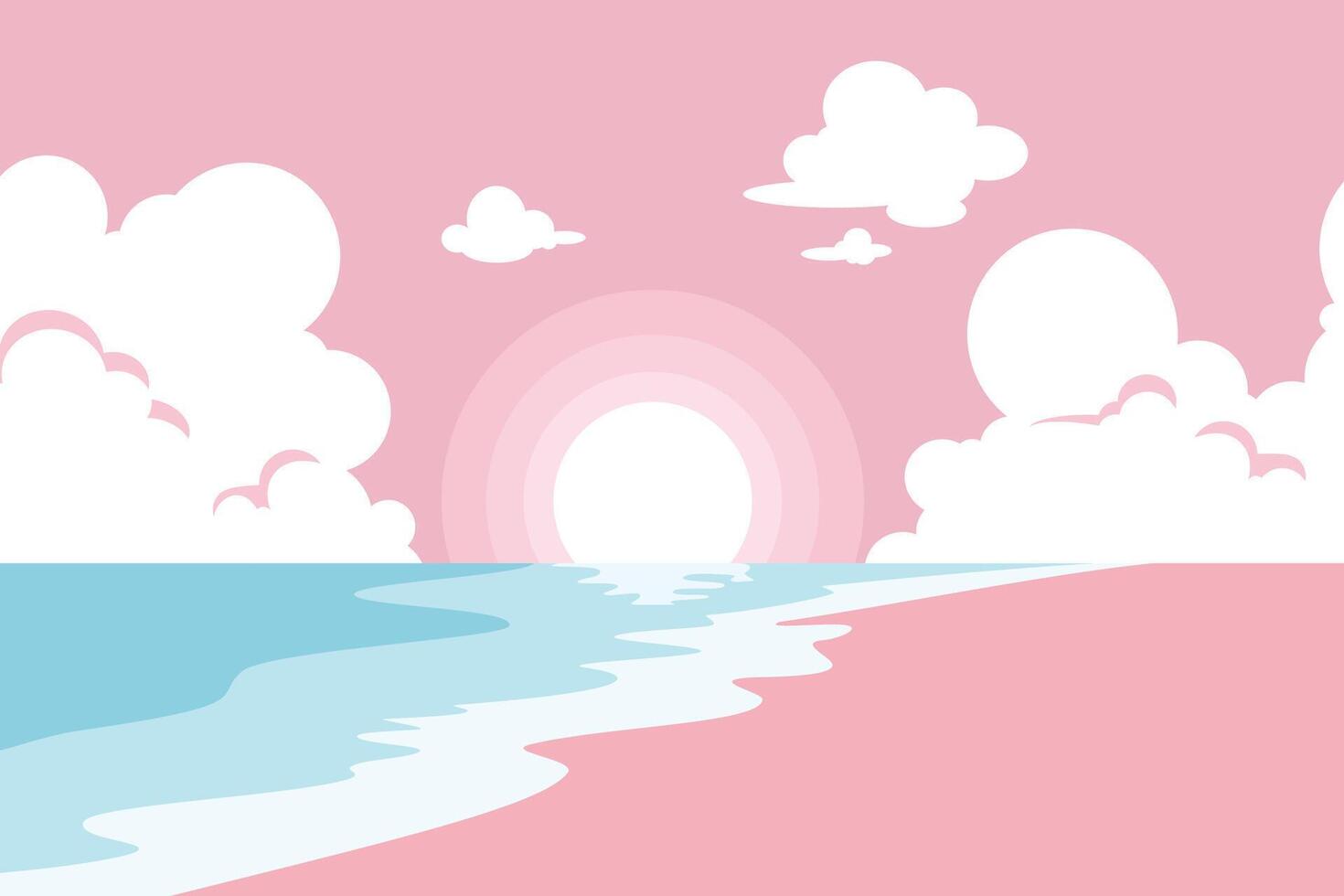 pink beach flat sunset background vector