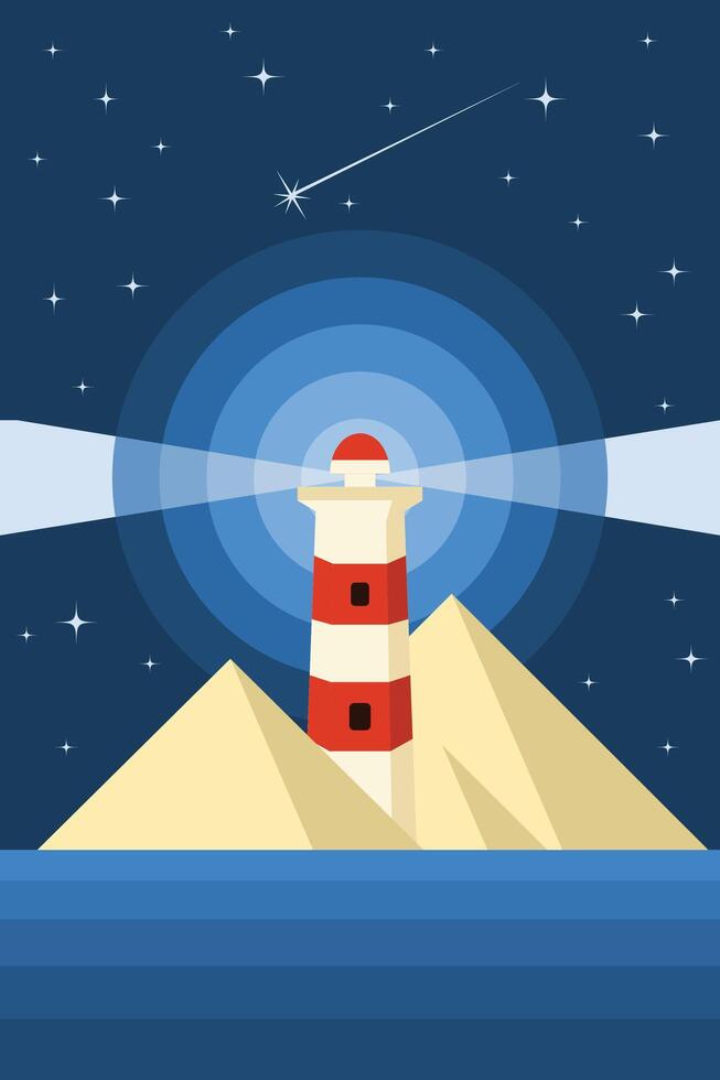lighthouse night view flat illustration vector