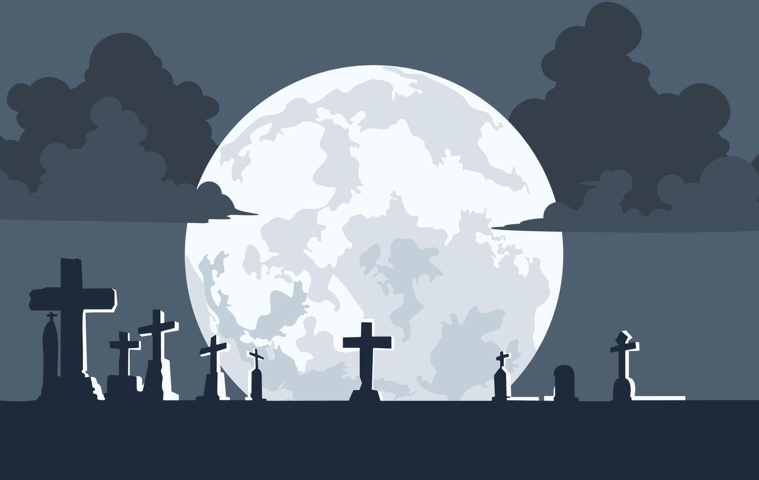 graveyard under the moonlight illustration vector
