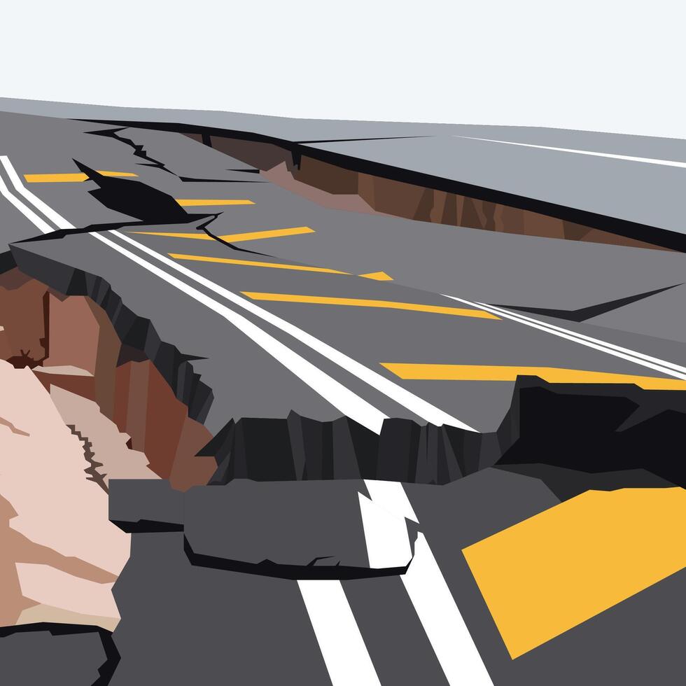 destroyed road by earthquake illustration vector