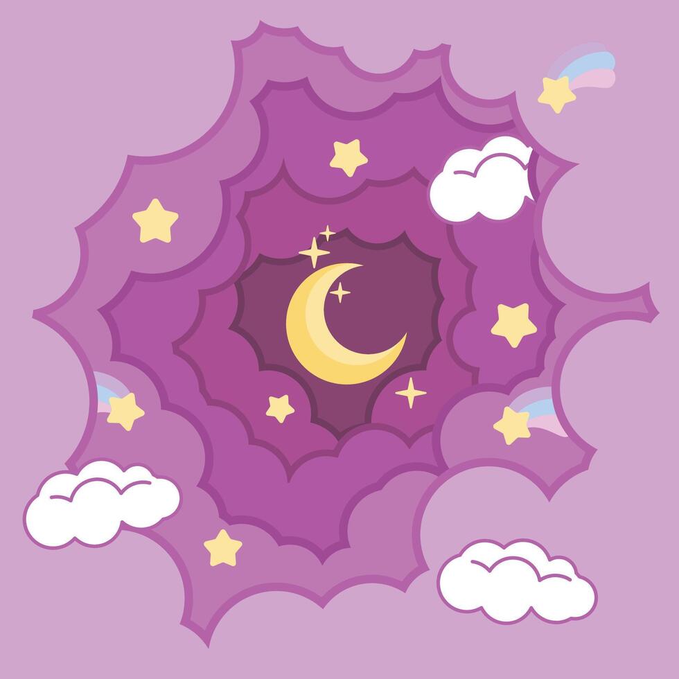 purple cloud moon cartoon background vector