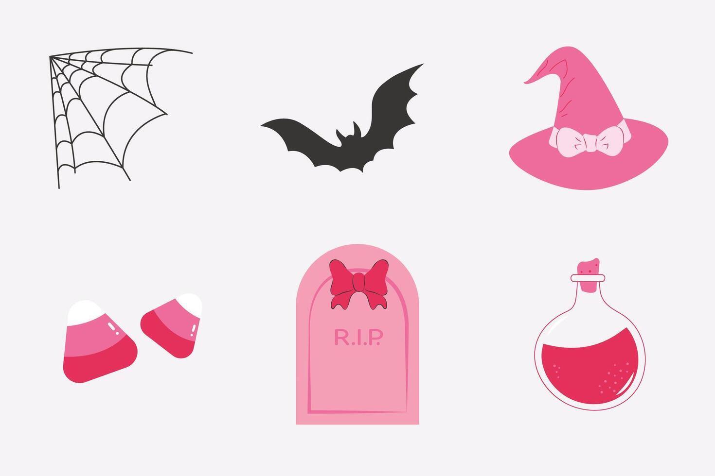 Set of pink Halloween elements. vector