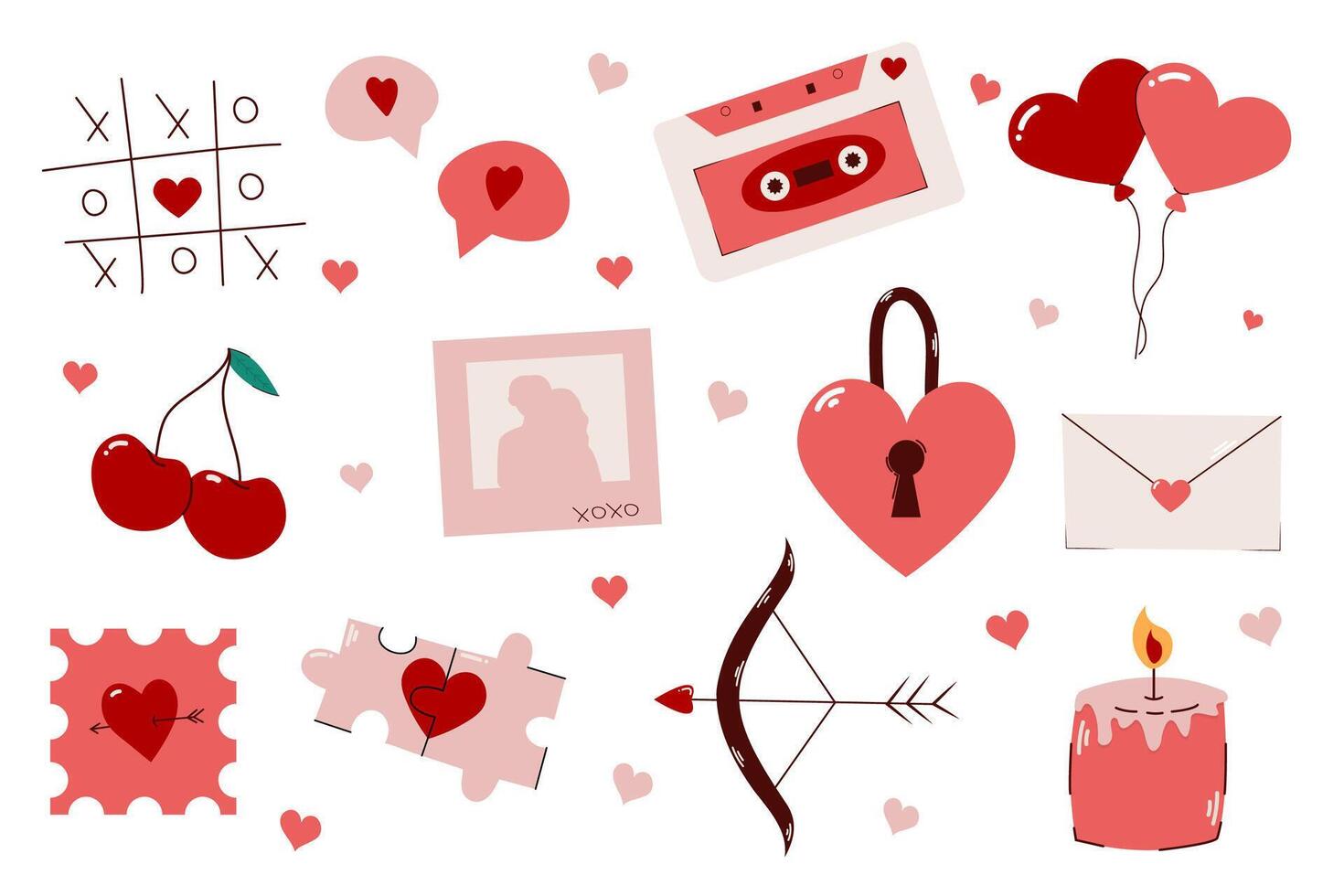 Set of romantic elements for Valentine's Day. vector