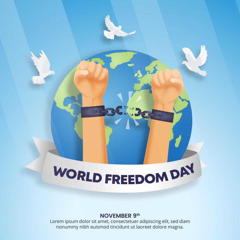 World Freedom Day background with free hands and birds vector