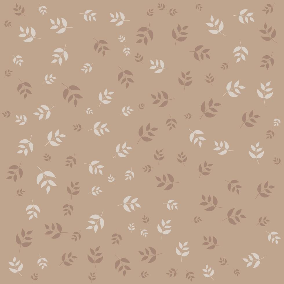 Neutral Leaf Pattern with White and Brown Foliage on Beige Background vector