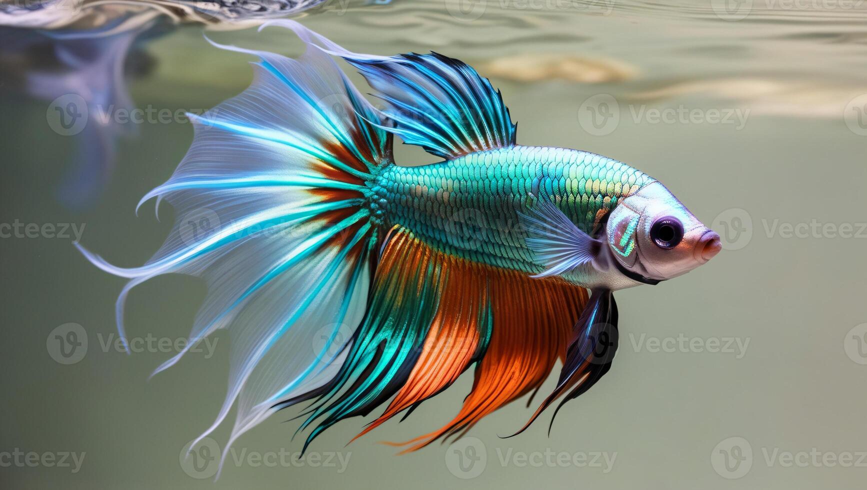 Graceful Half Moon Betta Fish Swimming in Vibrant Colors Against a Soft Aquatic Background photo