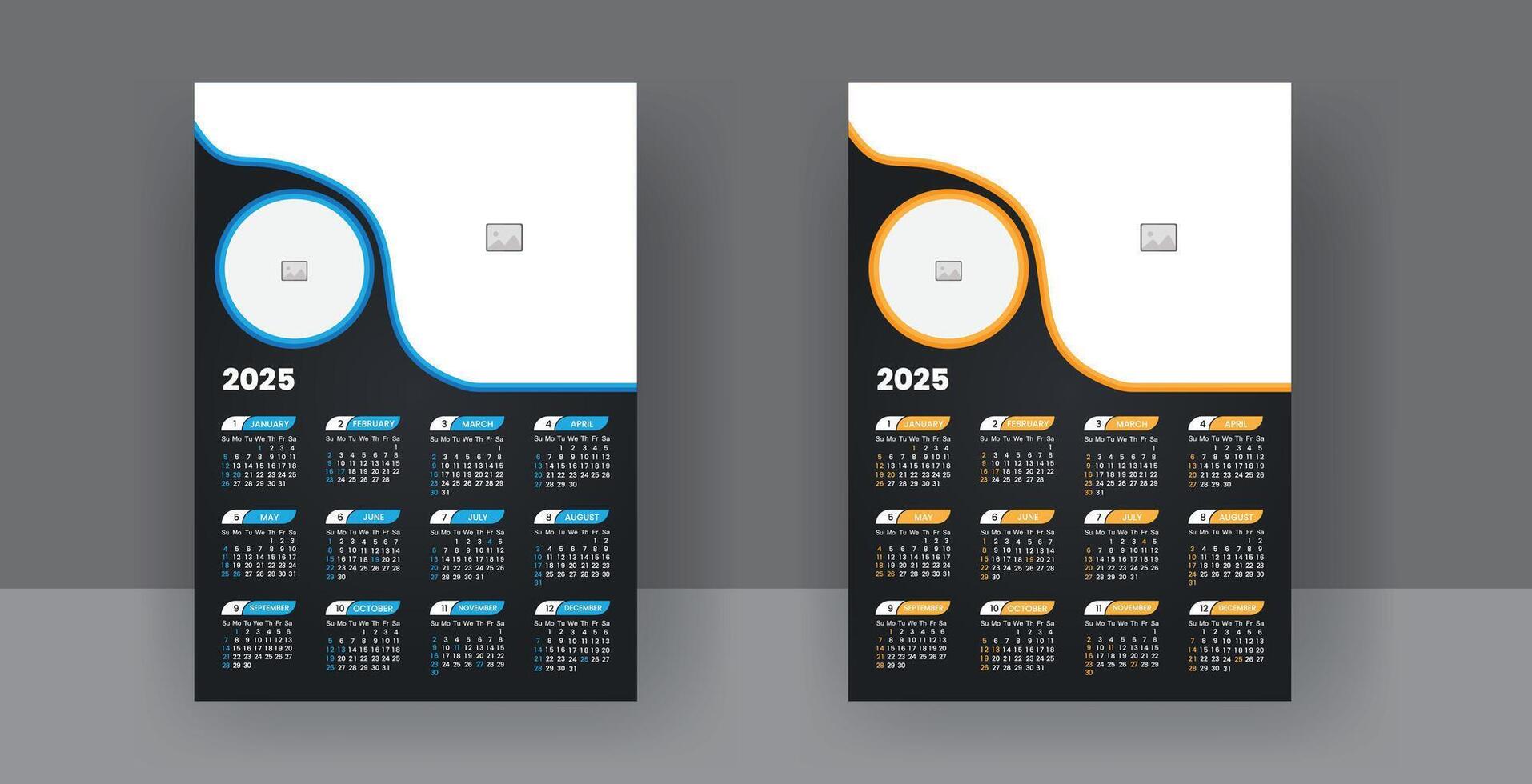 Two vertical calendar templates with a blue and orange design vector