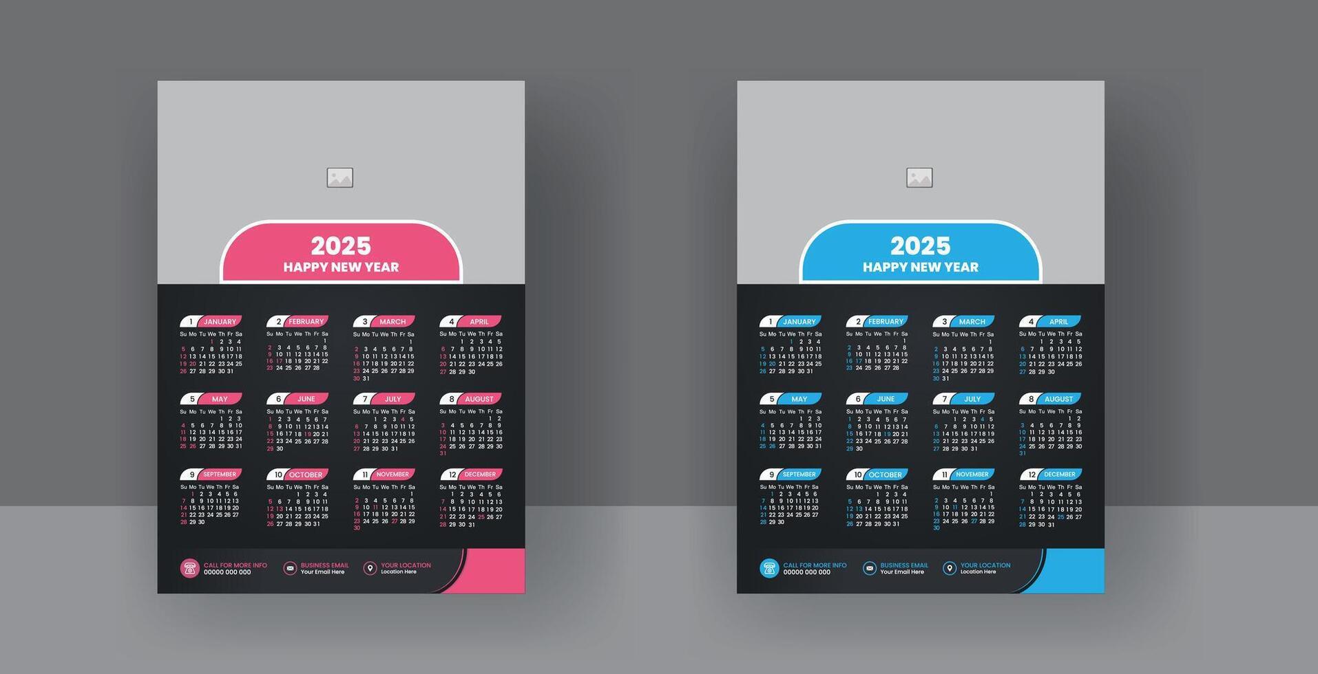 Two vertical calendar templates with different colors vector
