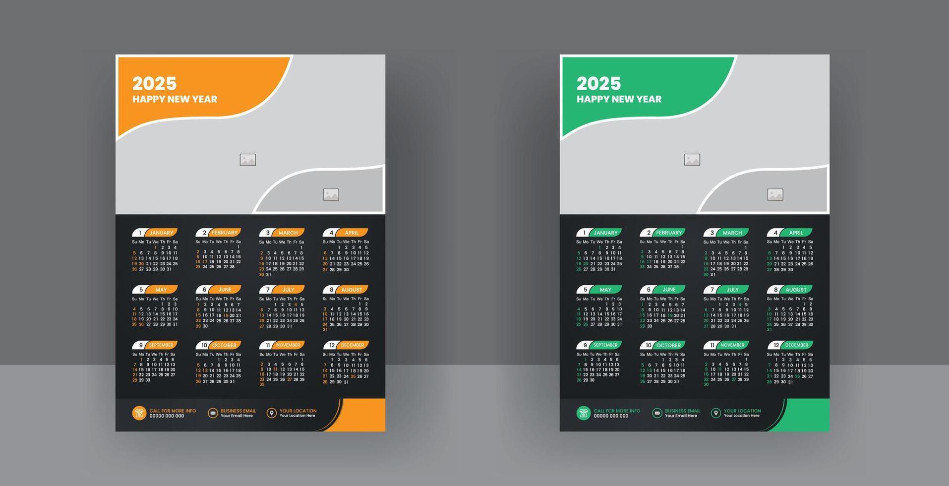 Two vertical calendar posters with different colors vector