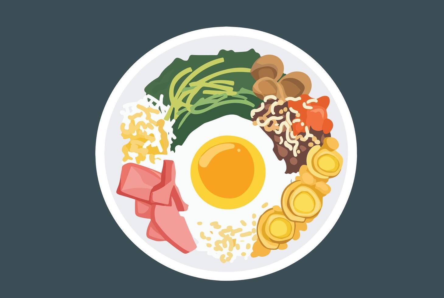 Asian Cuisine Dish with Egg, Flat vector