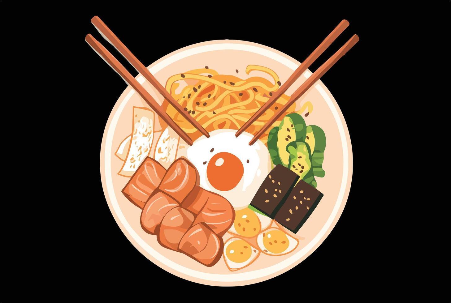 Asian Cuisine Dish with Egg on Black vector