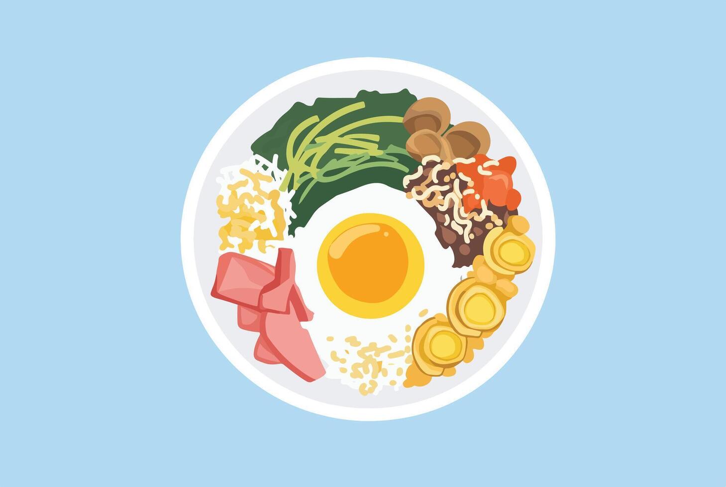 Asian Cuisine Dish with Egg on Blue vector