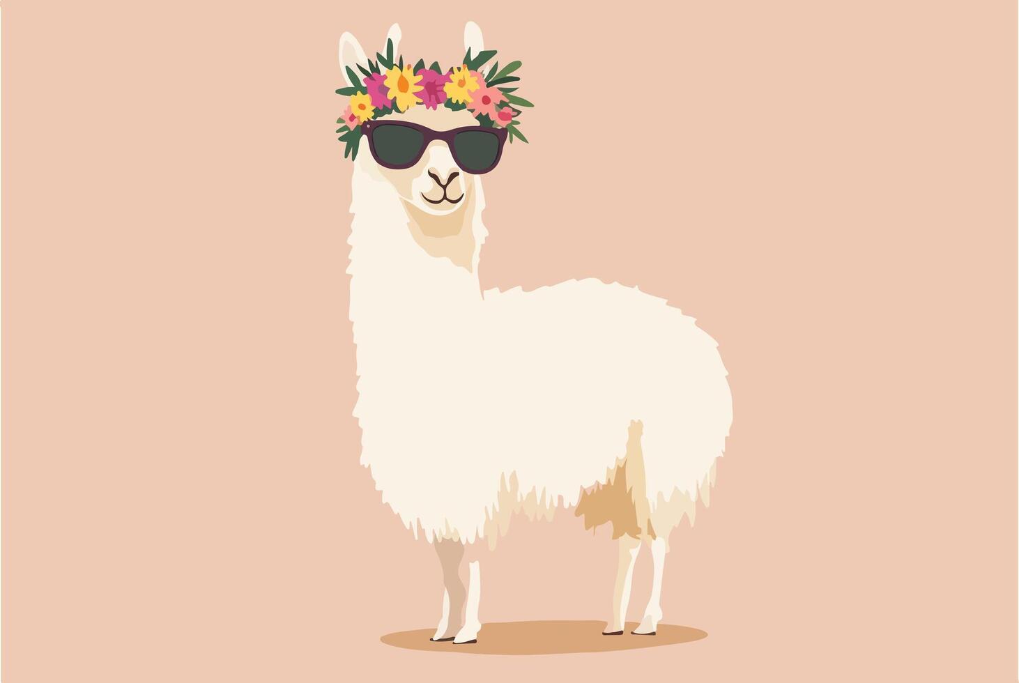 llama wearing sunglasses and flowers vector