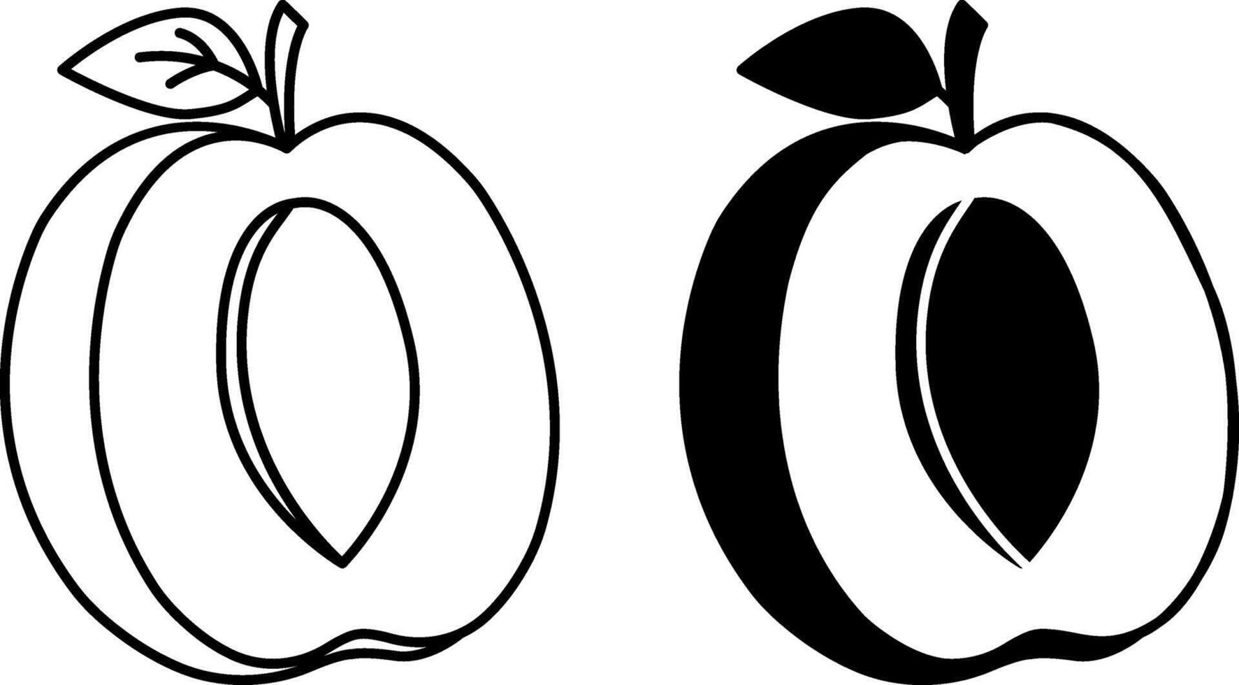 Plum Icons. Black and White Icons. Plum with Stone. Natural and Organic Food. Sweet Dessert. Fruit Concept vector