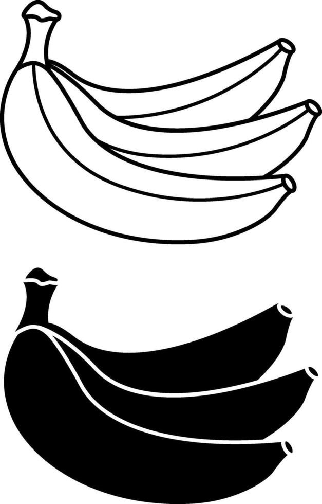 Banana Icons. Black And White Icons Of Tropical Plant. Natural And Organic Food. Sweet Dessert. Fruit Concept vector