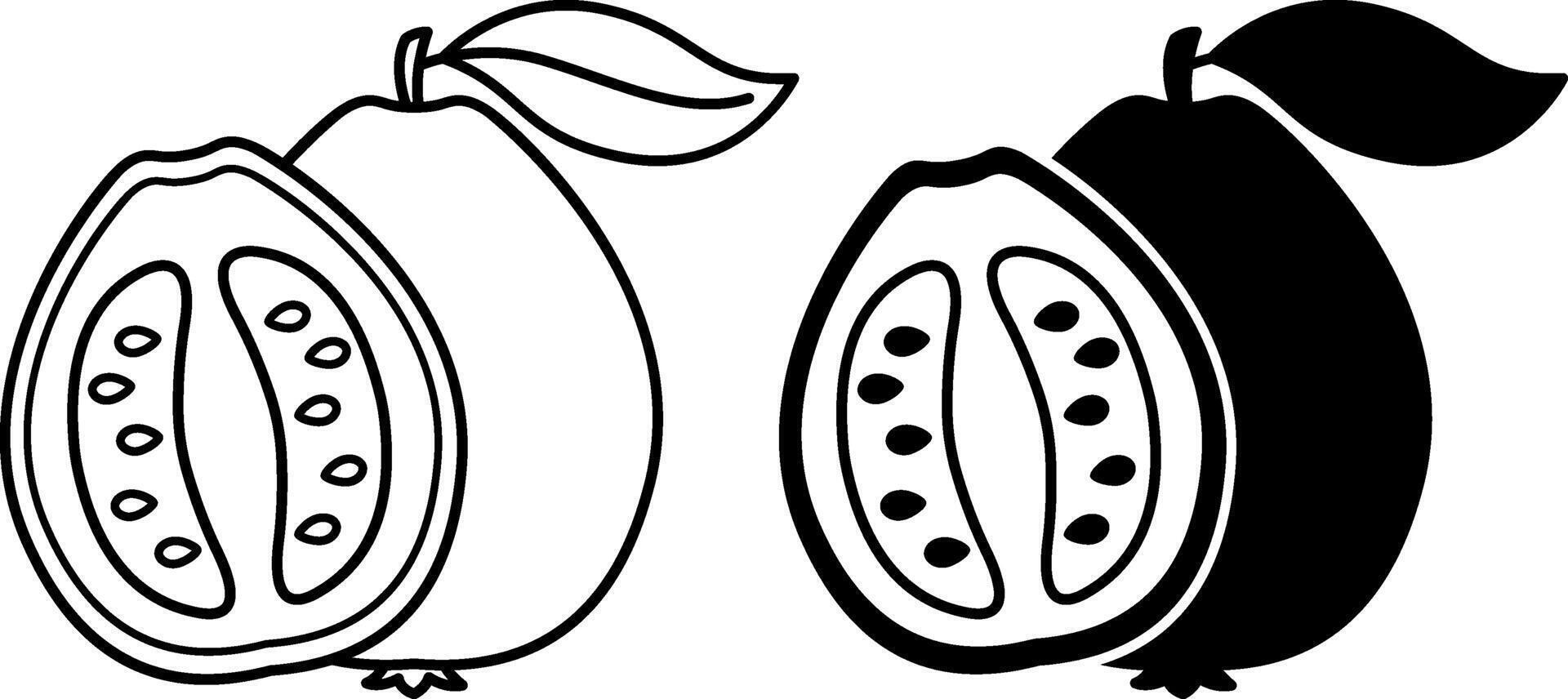 Guava Icons. Black and White Icons. Natural and Organic Food. Sweet Dessert. Fruit Concept vector