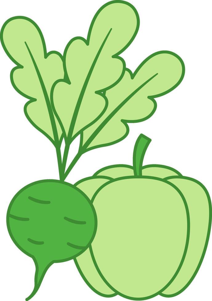 Green Vegetables Icon. Icon of Radish and Paprika. Natural and Environmentally Friendly Product. Organic Farming Concept vector