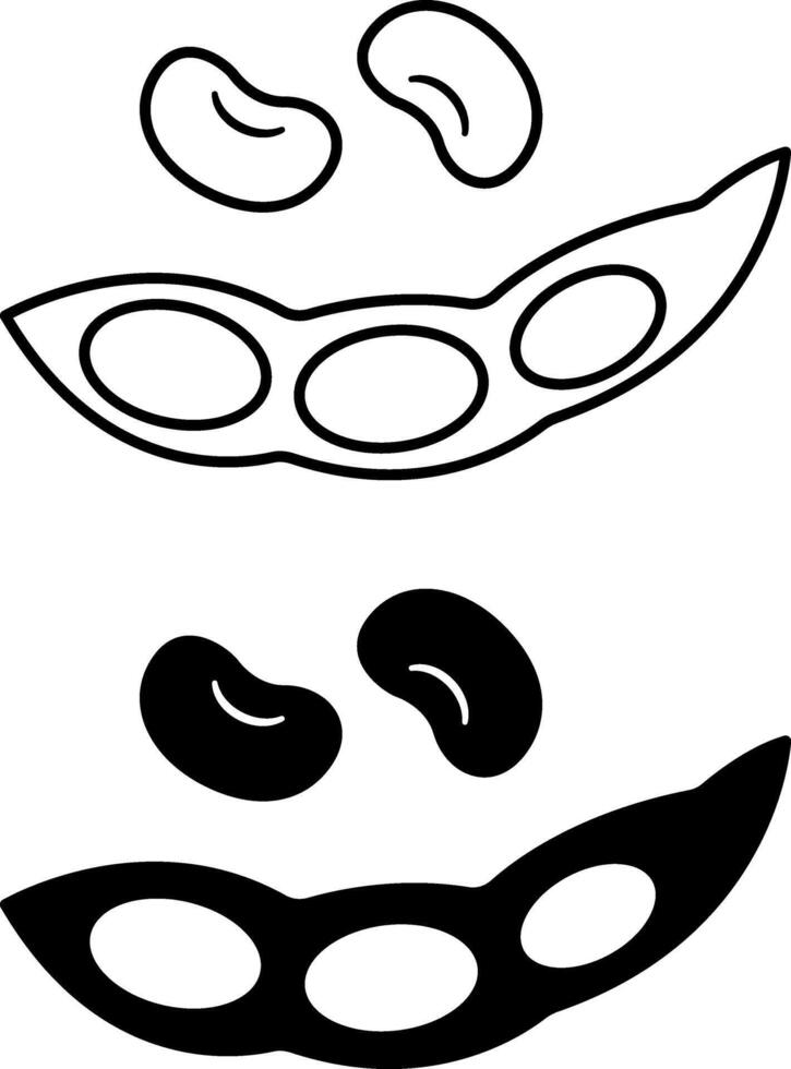 Soybeans icons. Black and White Vegetarian Food Icons. Organic and Natural Product. Vegetables Concept vector