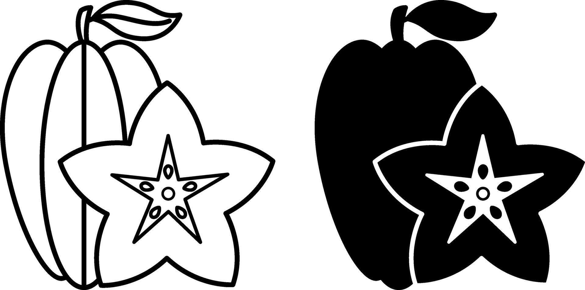 Carambola Icons. Black and White Icons. Exotic Plant. Natural and Organic Food. Sweet Dessert. Fruit Concept vector