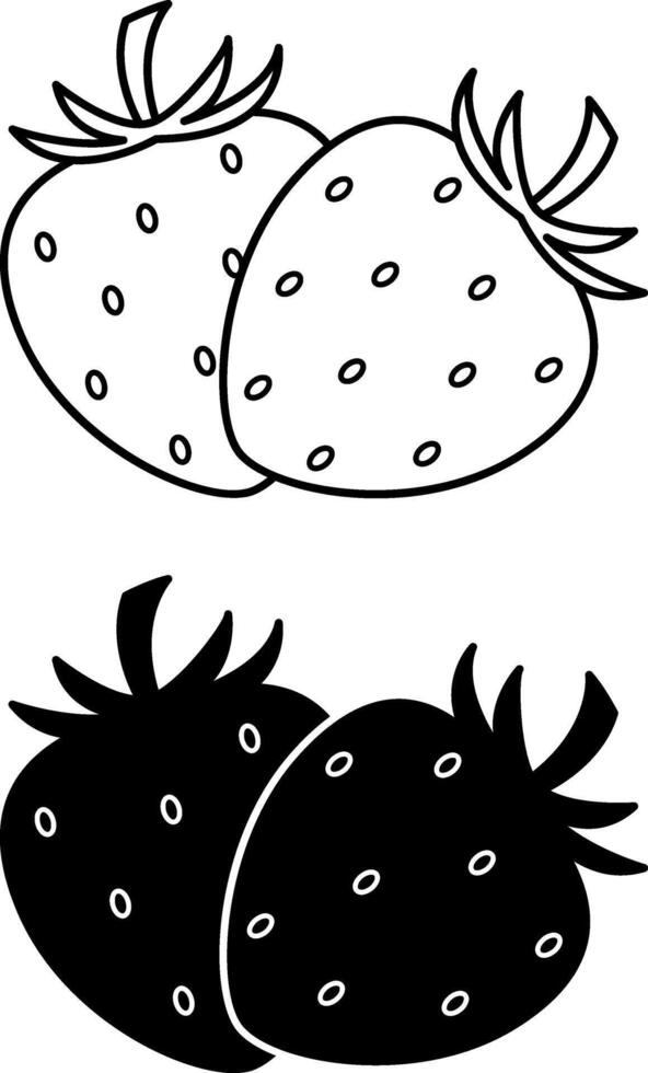 Strawberry Icons. Black And White Icons Of Ripe Berry. Natural And Organic Food. Sweet Dessert. Fruit Concept vector