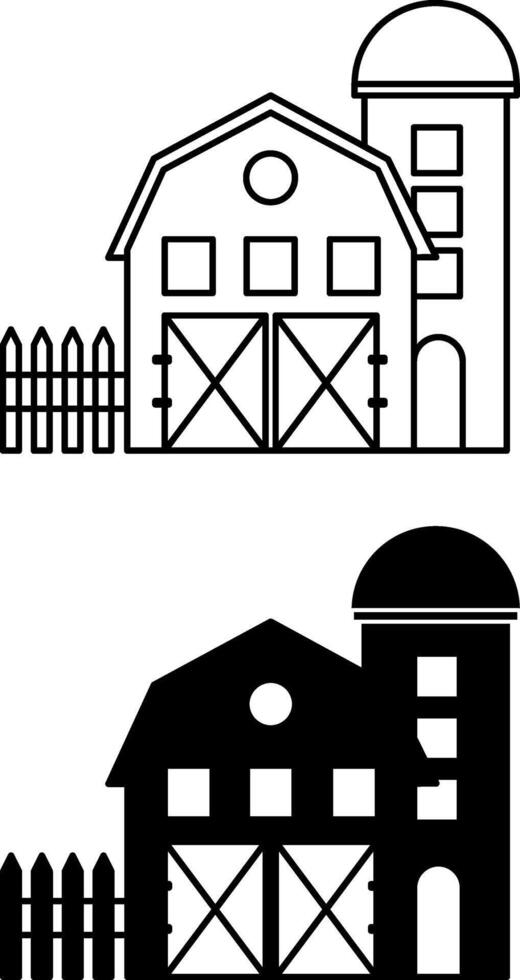 Farm icons. Black and White Farm Building Icons. Farm House. Organic Farming Concept vector