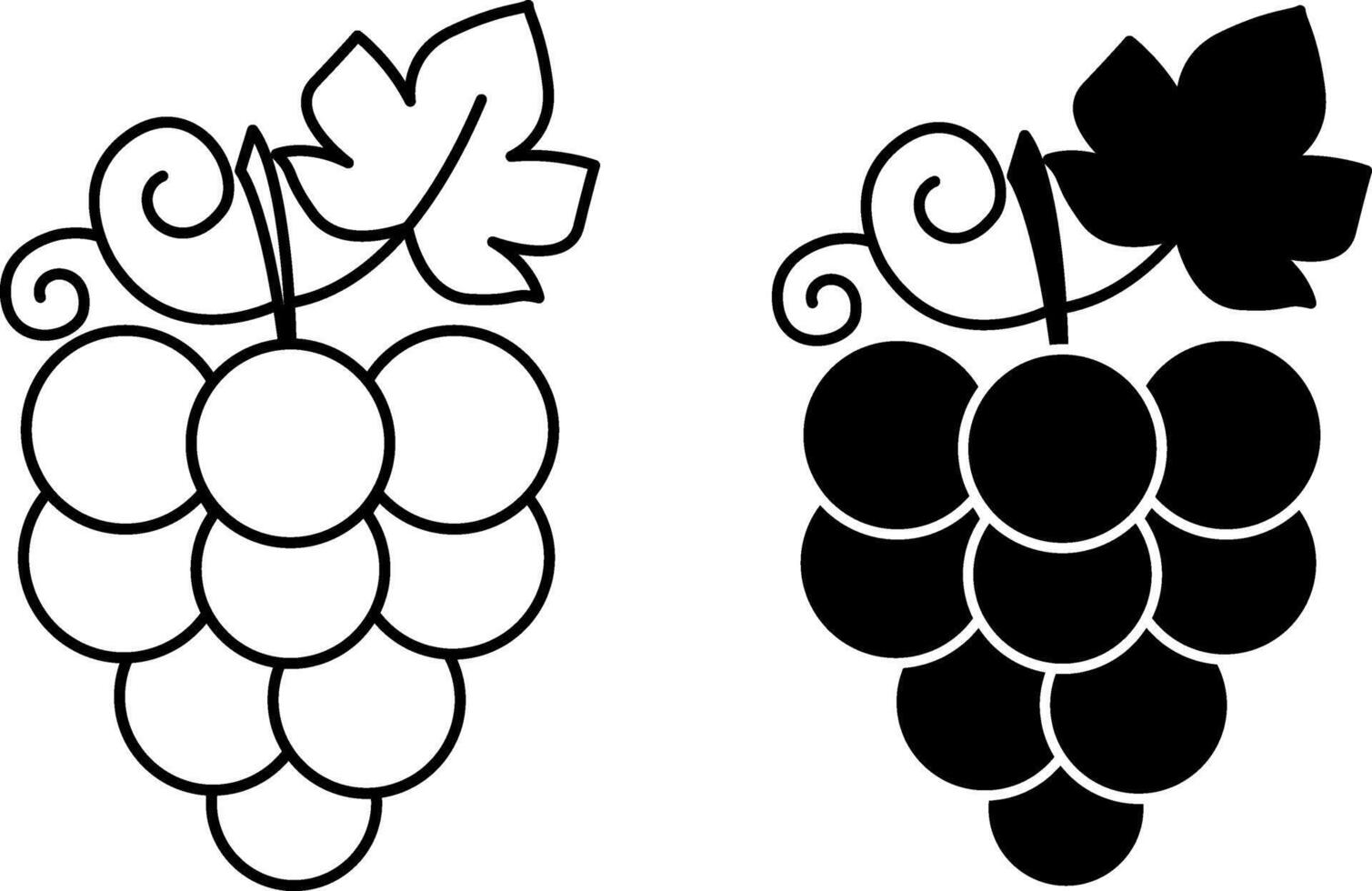 Grapes Icons. Black and White Icons. Ripe Berry. Natural and Organic Food. Sweet Dessert. Fruit Concept vector