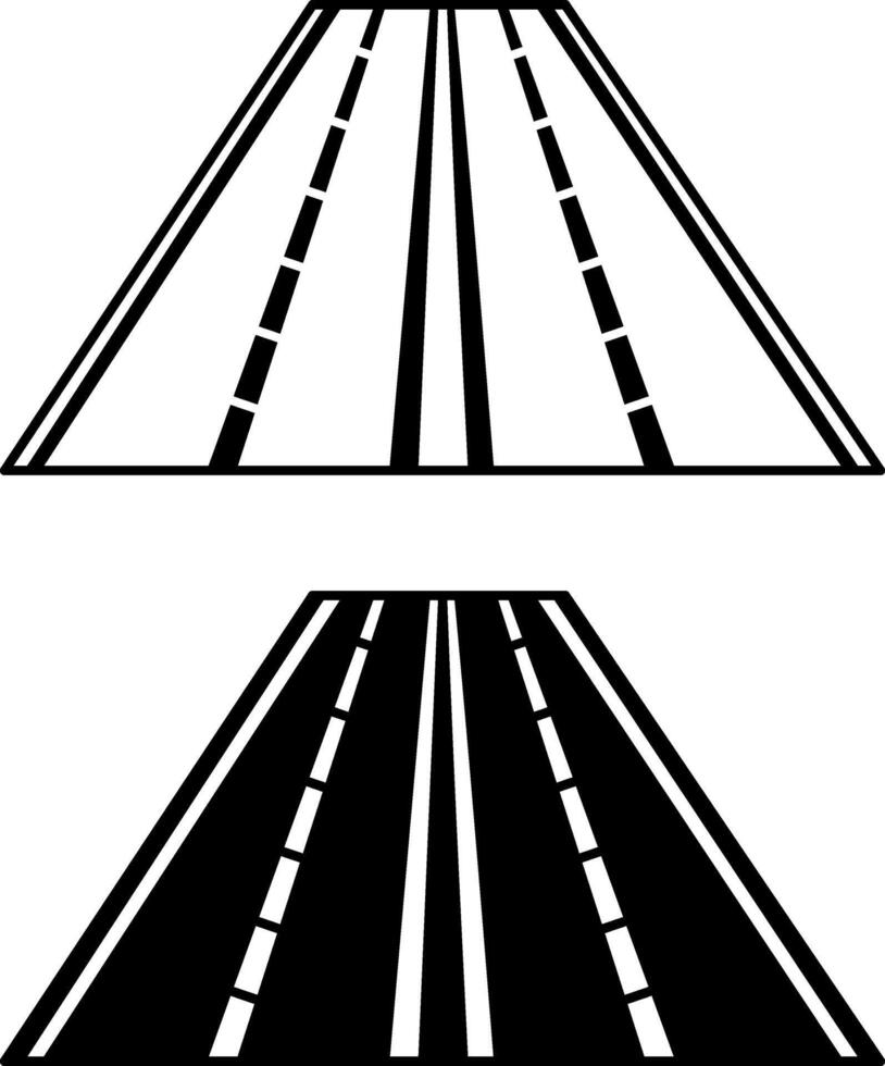 Road Icons. Black and White Highway Icons. Asphalt Road for Cars vector