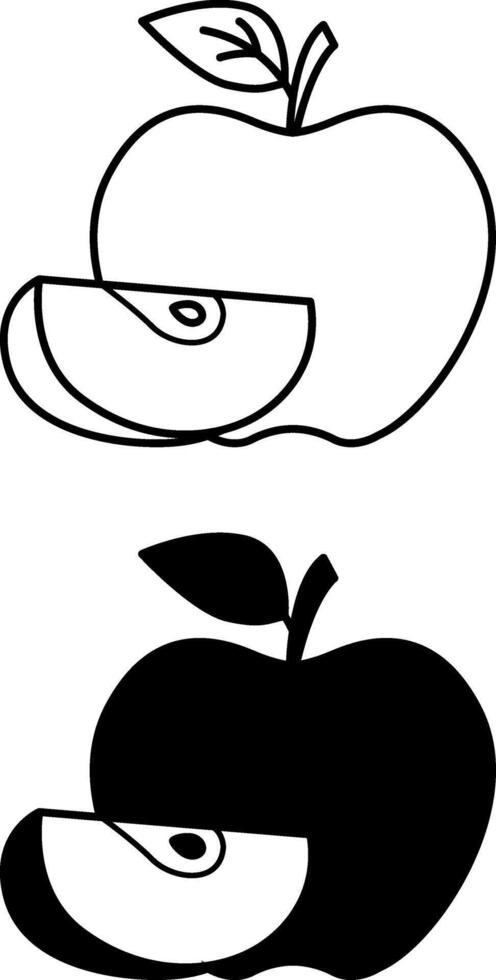 Apple Icons. Black and White Icons. Whole Apple and Half of Apple. Sweet Dessert, Organic Food. Fruit Concept vector