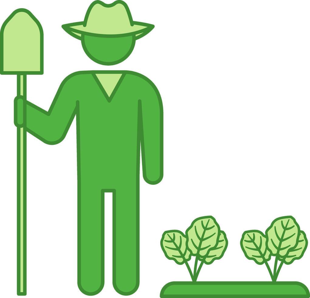 Green Farmer Icon. Man in a Hat and with a Shovel in the Garden. Natural and Environmentally Friendly Product. Organic Farming Concept vector