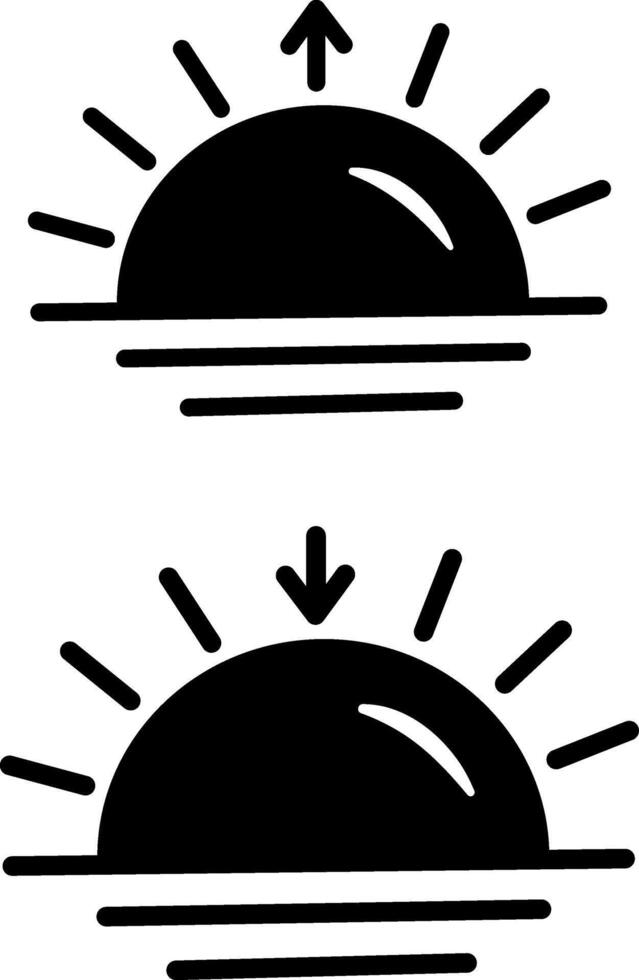 Dawn and Sunset Black Icons. Sun over the ocean. Weather icons vector
