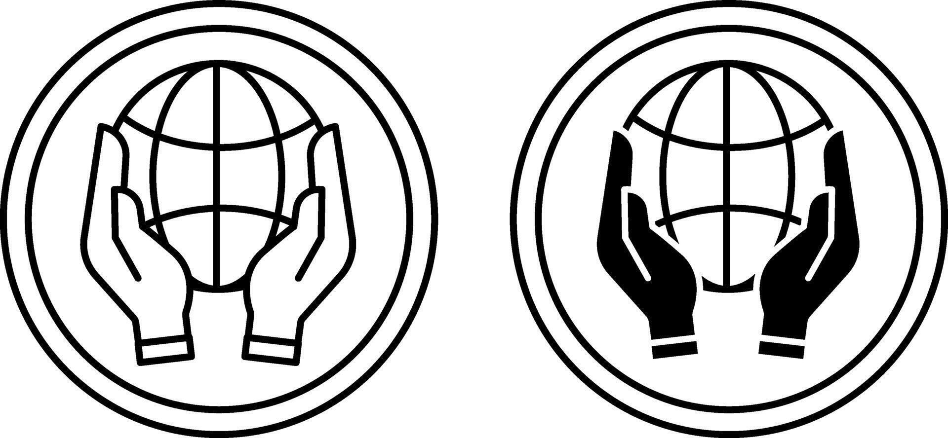Sustainable Development icons. Black and White Icons of Planet in Human Hands. Save the Planet. Environment Protection Concept vector