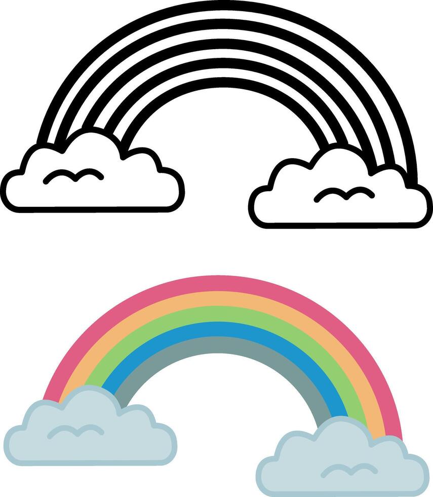 Rainbow Icons Behind Clouds. Weather icons. Multicolored Rainbows vector