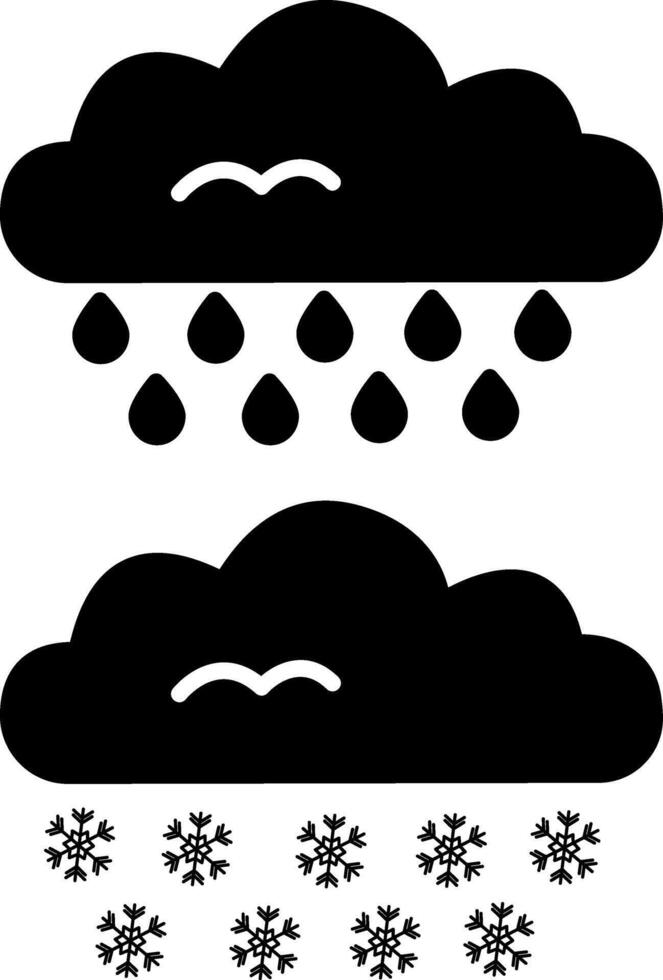 Rain Cloud Black Icon. Snow Cloud Black Icon. Weather Icons. vector