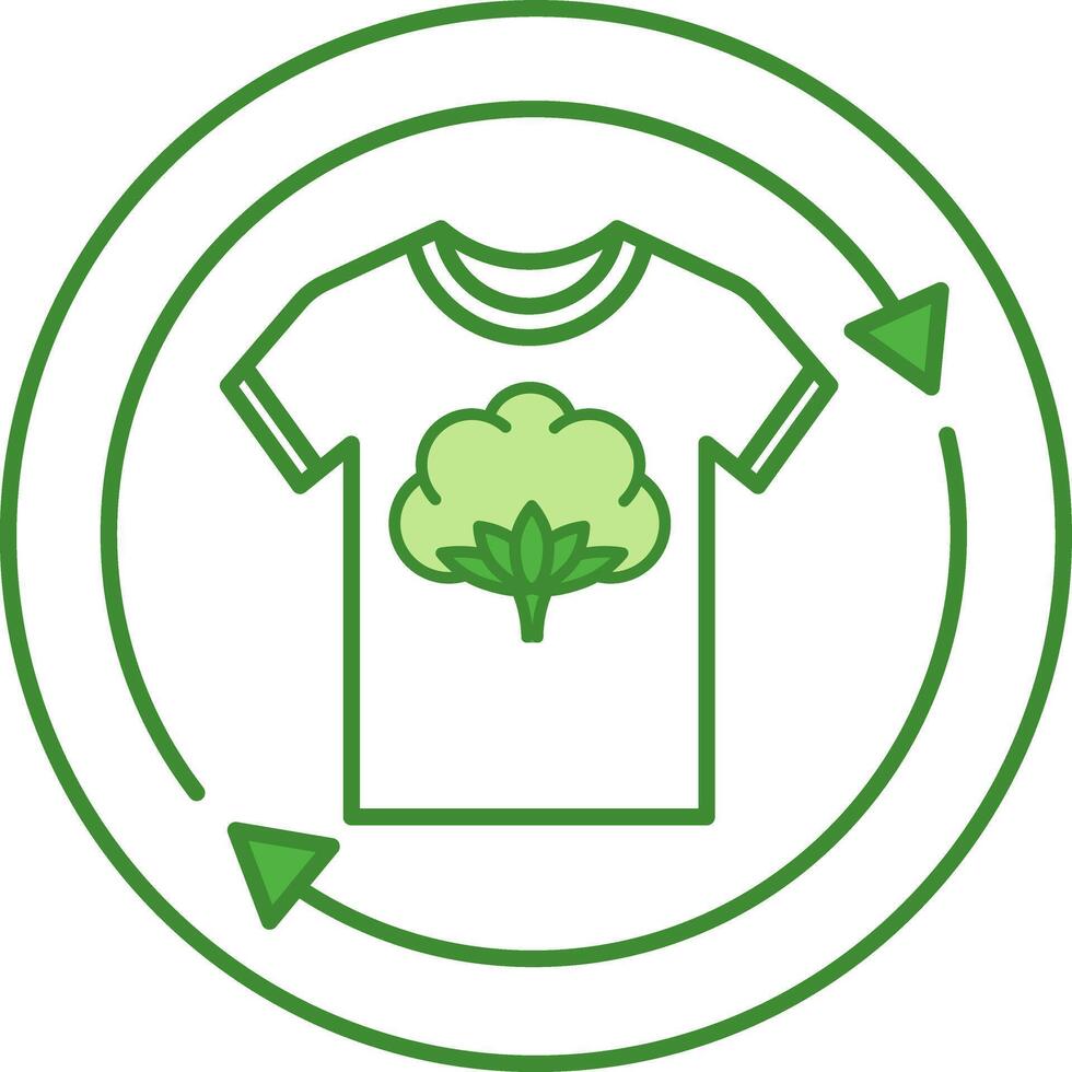 Green Recycled Cotton Icon. Icon of T-shirt with Cotton Flower. Recycling Clothes. Circular Reuse Textile. Tag, Label For Clothes vector