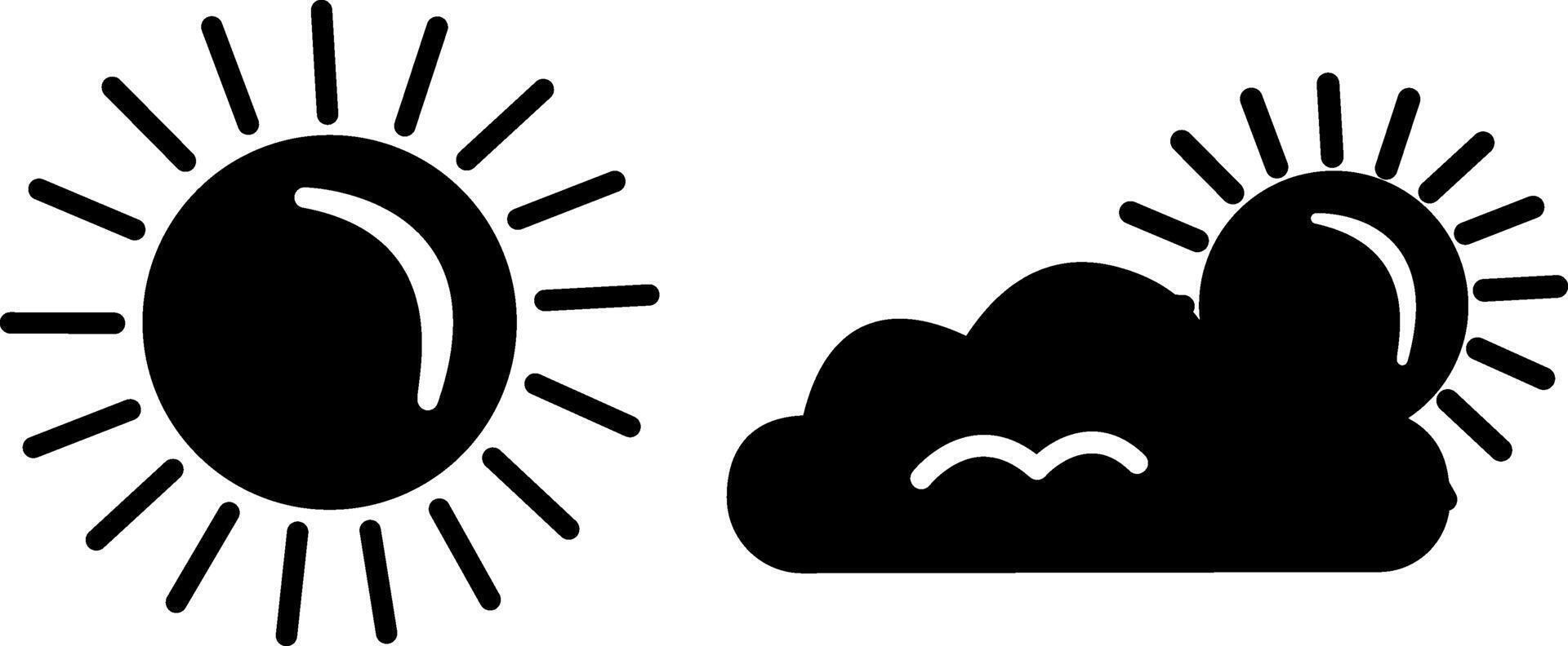 Black Icons Sun and Cloud. Weather Icons. Solar Time Of Day vector