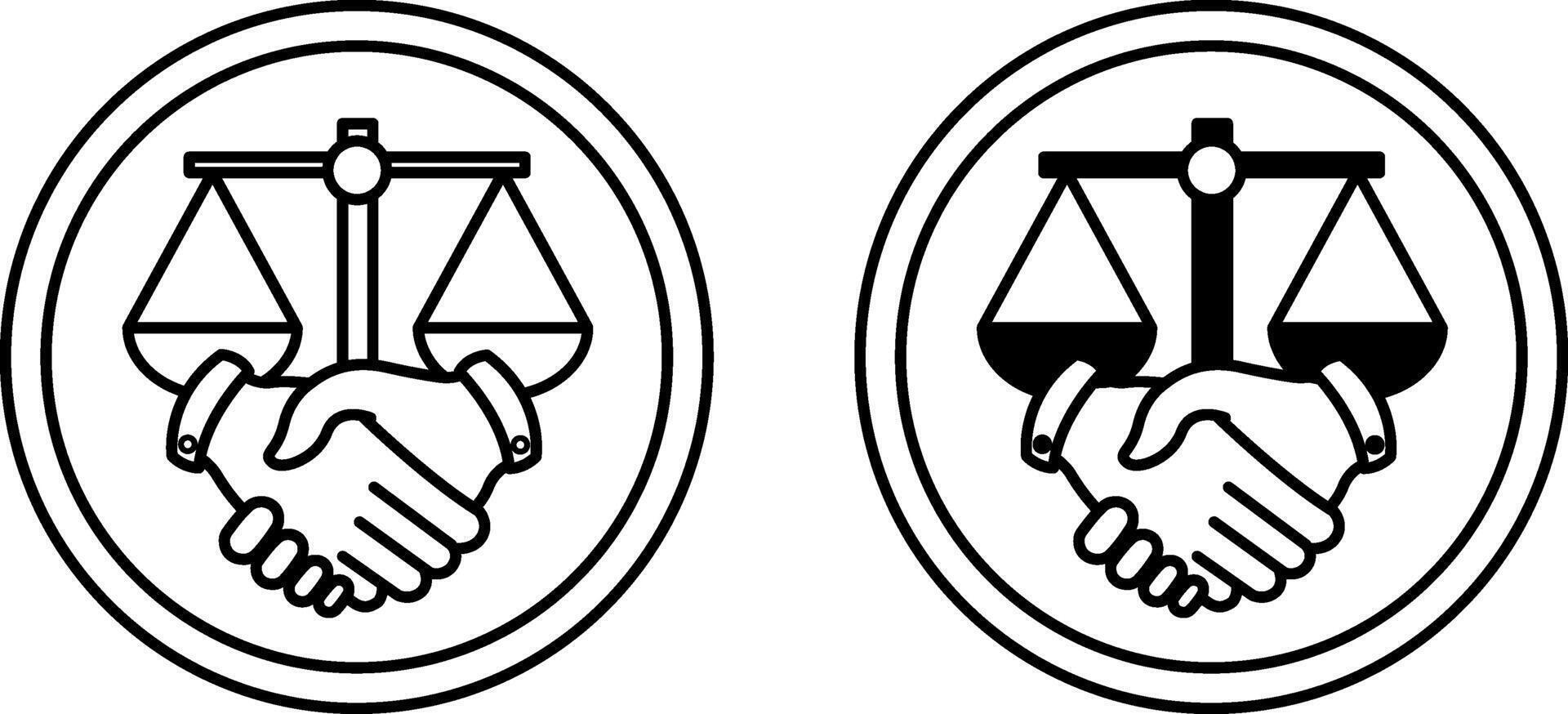 Fair Trade Icons. Icon of Libra and Handshake. Business, Partnership, Work Team and Information Concept vector