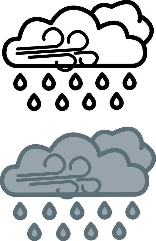 Rain icons with the wind. Weather Icons. Cloudy Rainy Weather vector