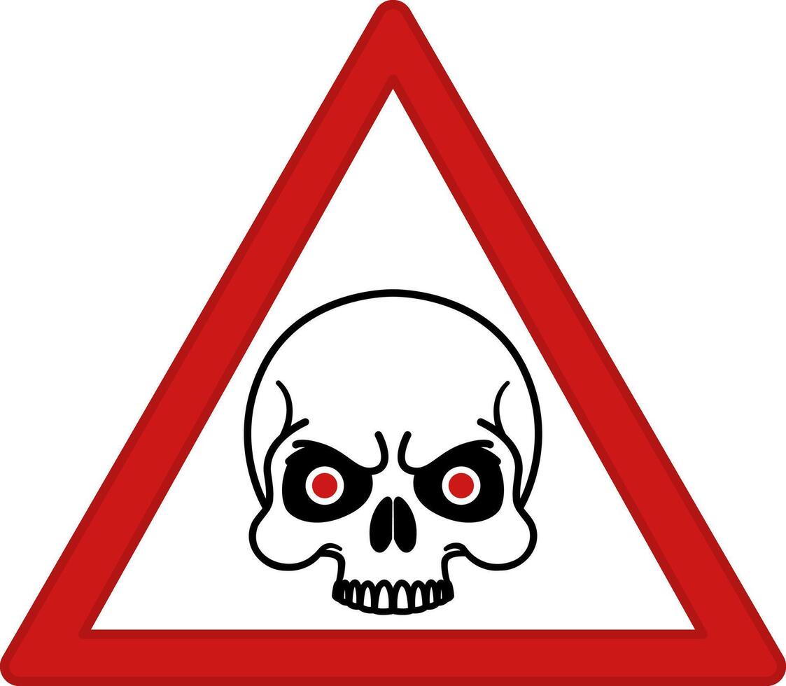 Red Sign Zombie Outbreak. Humorous Road Sign. Skull with Red Eyes. Virus Danger Notification vector