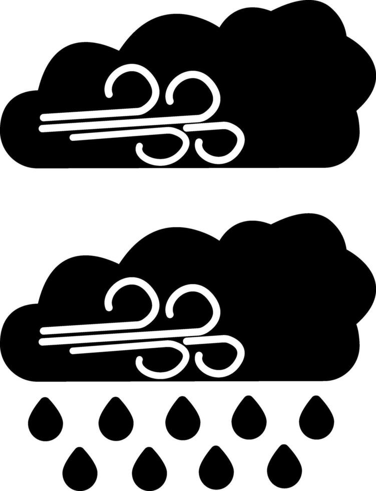 Wind and rain icons. Cloud Icons Black. Windy weather vector