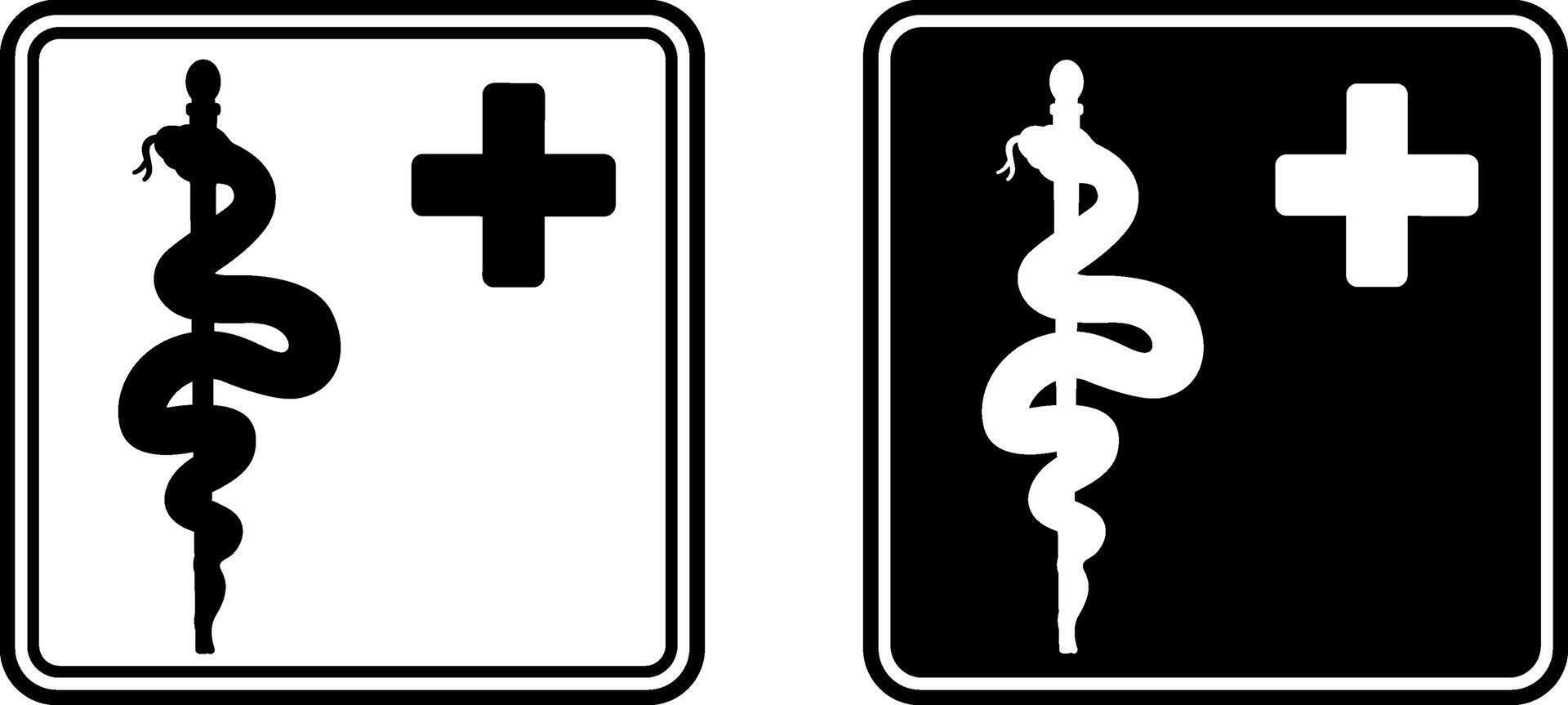 Medical Point Signs. Black and White Icons. Emergency Aid Sign. Snake Symbol. Emergency Situation vector