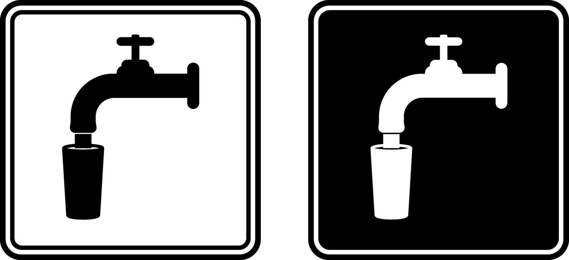 Drinking Water Signs. Black and White Icons. Drinking Water Safety Sign. Water Is Pouring From a Tap Into the Glass vector
