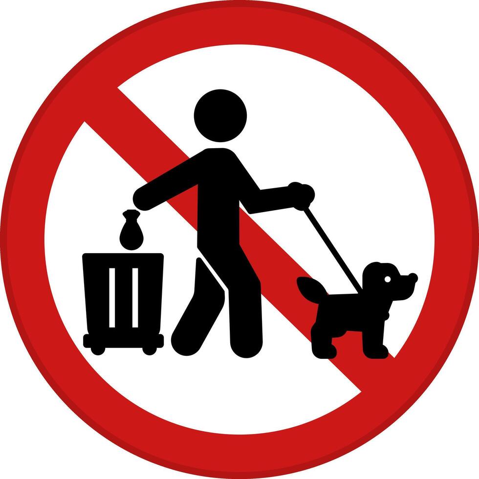 Red Sign Please Clean Up After Your Dog Poop. Round Warning Sign. Man Cleaning Up After His Pet vector