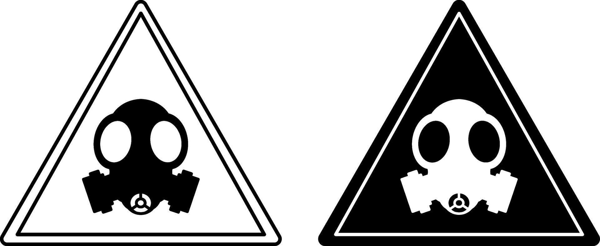 Gas Mask Signs. Black and White Icons. Warning Sign. Chemical Alert. Danger of Toxic Poisonous Substances vector